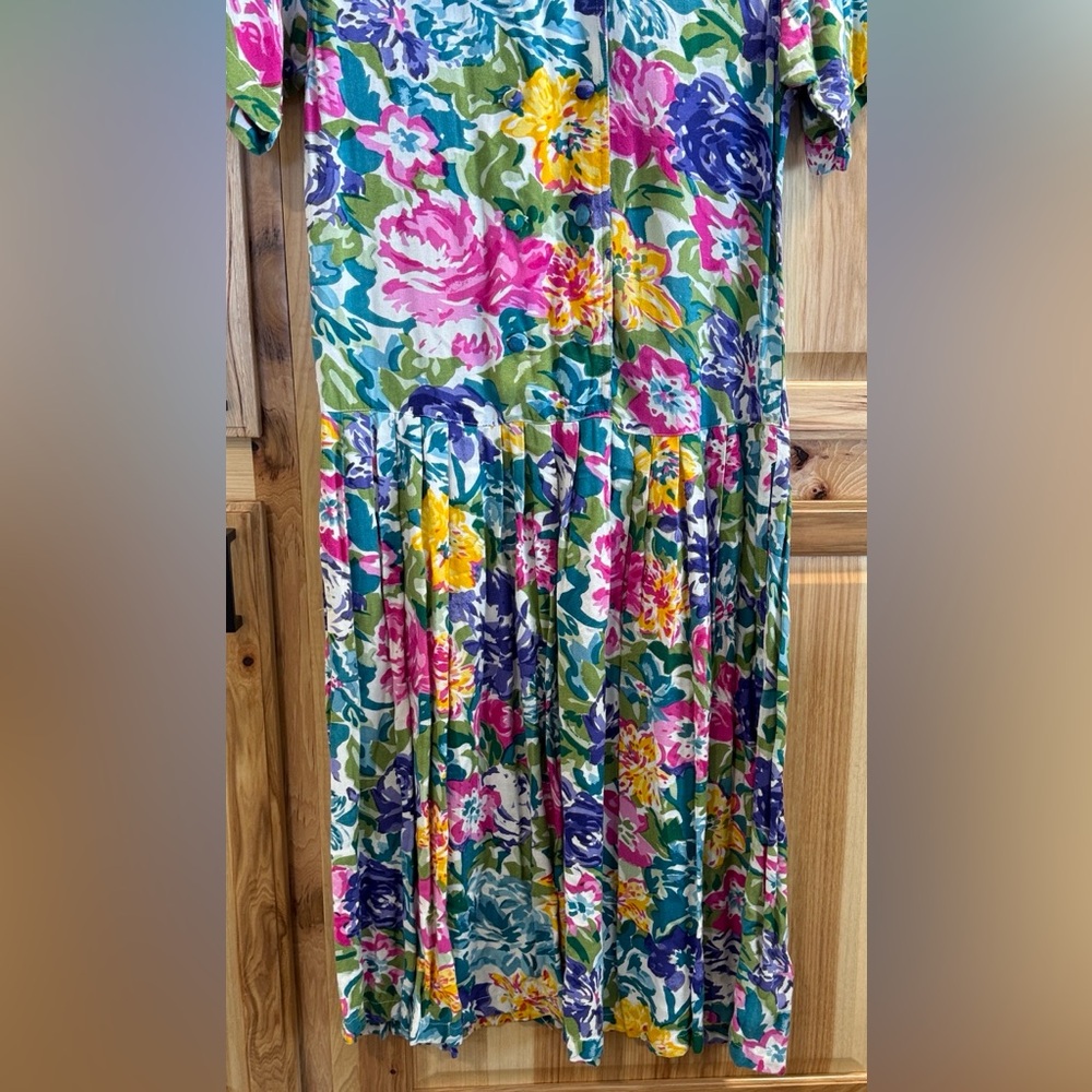 Darling! Vintage Express Vibrant Floral Drop Waist Double Button Midi Dress Sz S - Picture 3 of 11